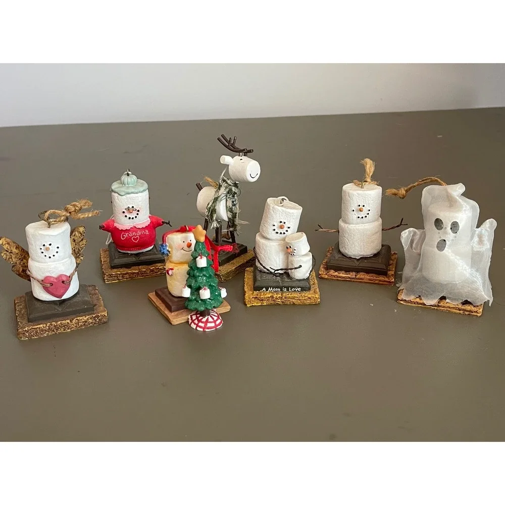 Smores Ornaments Lot of 7 Snowman Reindeer Ghost